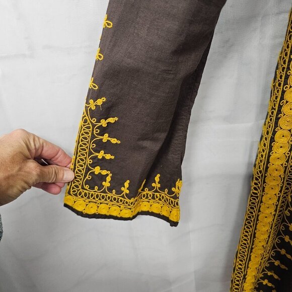 Lucky Brand Brown Mustard Embroidered Boho Dress Peasant Hippie Festival S - Picture 4 of 12